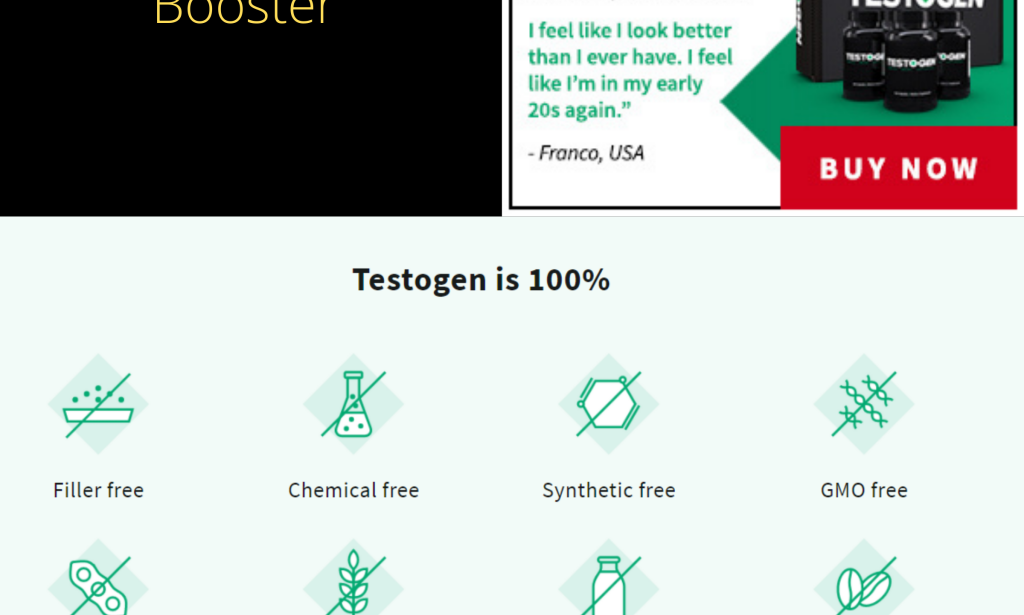 Testogen-Natural Testosterone Booster produced from a quality mixture of natural components that safely increases testosterone production